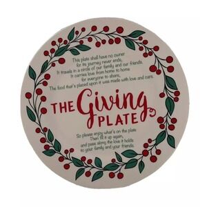 The Giving Plate Ceramic Dish With Inspirational Text & Red Berry Design 9 Inche